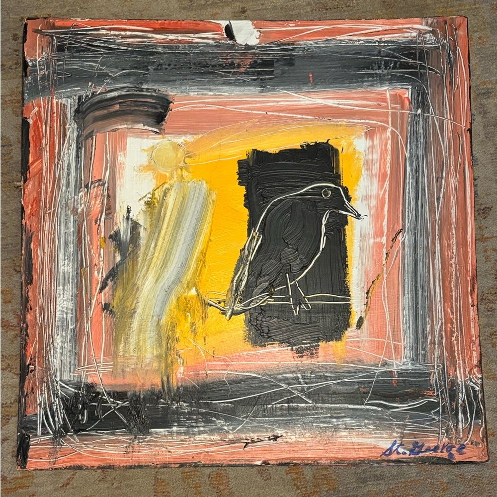 Modern Abstract Bird Art on Wood
